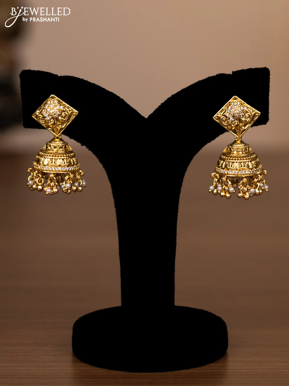 Antique haaram elephant design with jadau stones and pearl hangings - Image 2