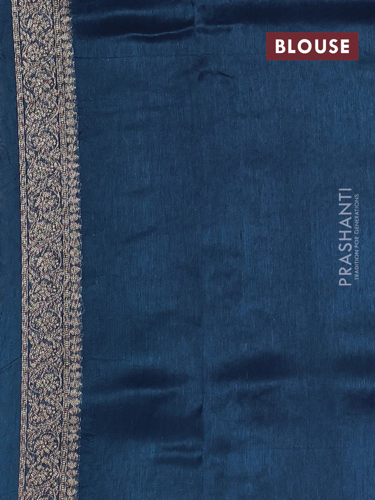 Banarasi raw silk saree peacock blue with thread & zari woven buttas and floral design woven border - Image 3