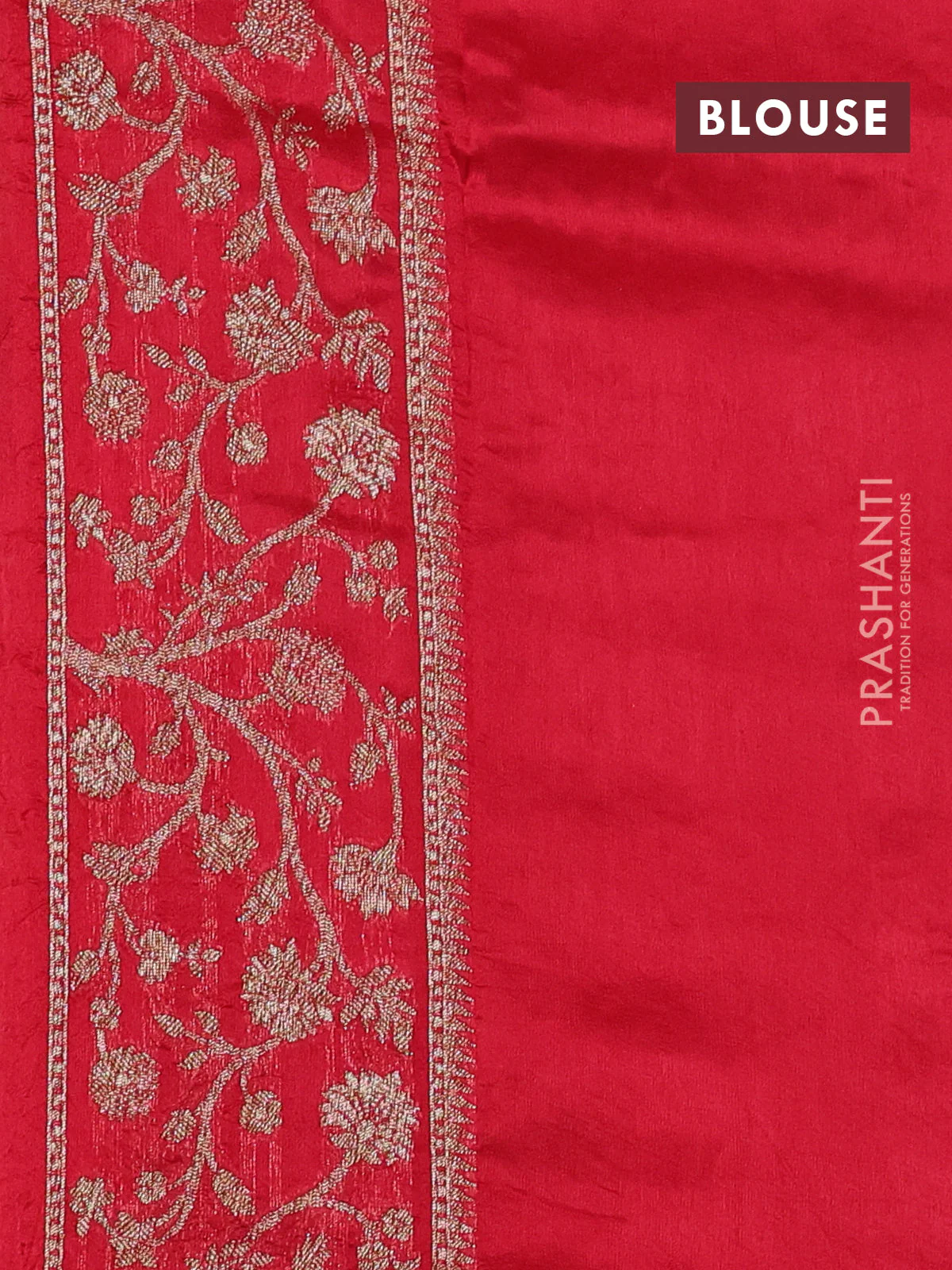 Banarasi raw silk saree red with allover thread & zari weaves and long woven border - Image 3