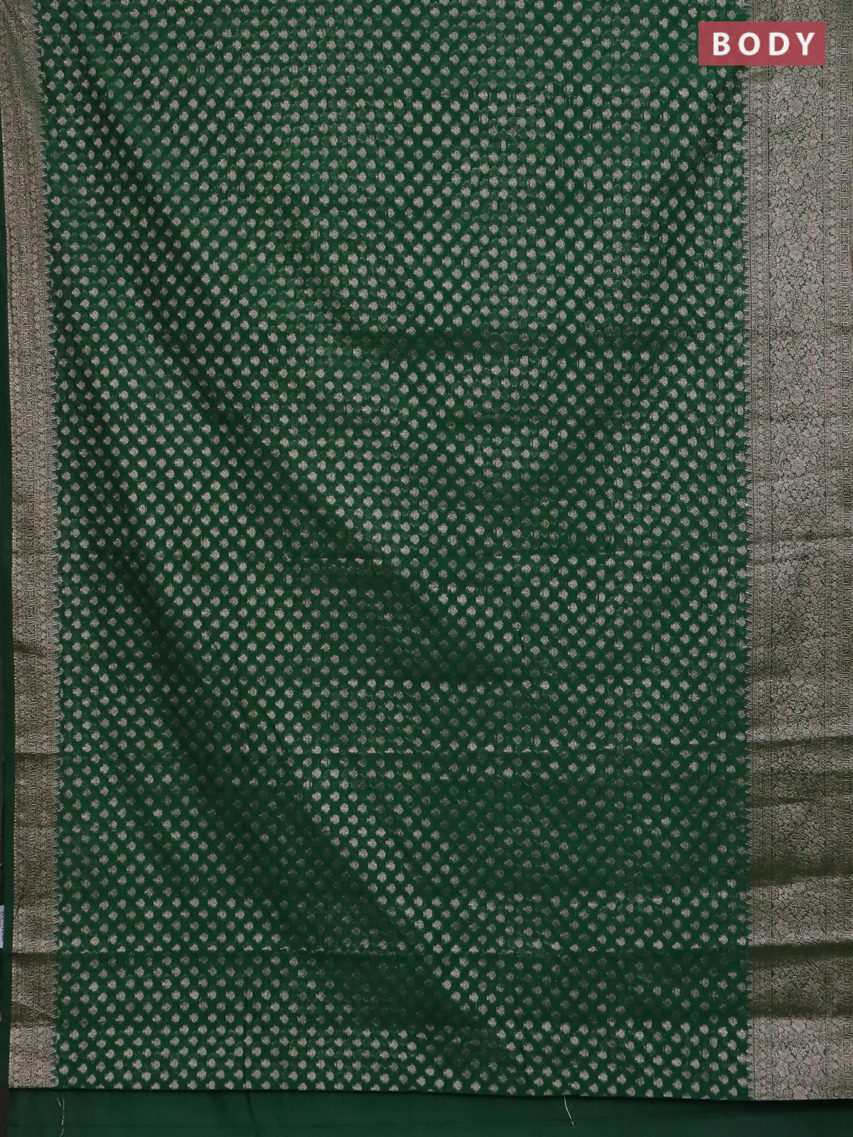 Banarasi semi chiniya saree green with allover thread & zari woven buttas and woven border - Image 2