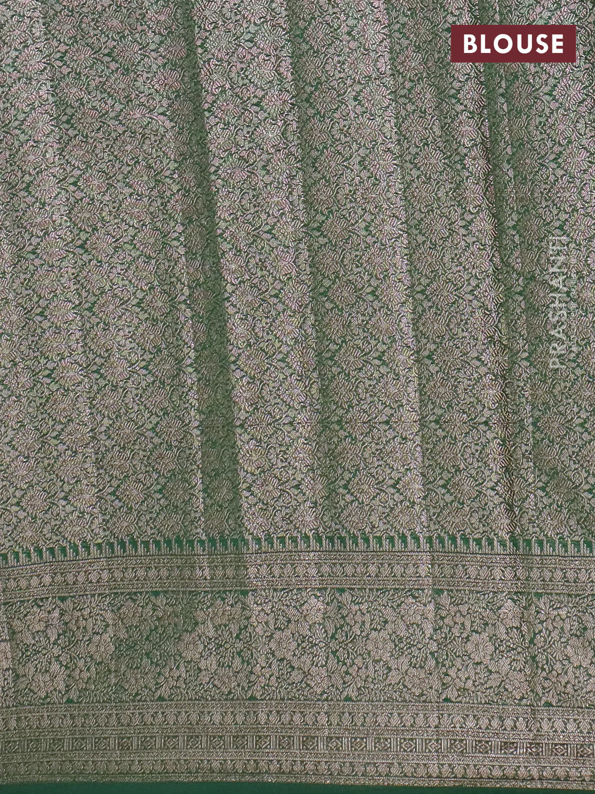 Banarasi semi chiniya saree green with allover thread & zari woven buttas and woven border - Image 4
