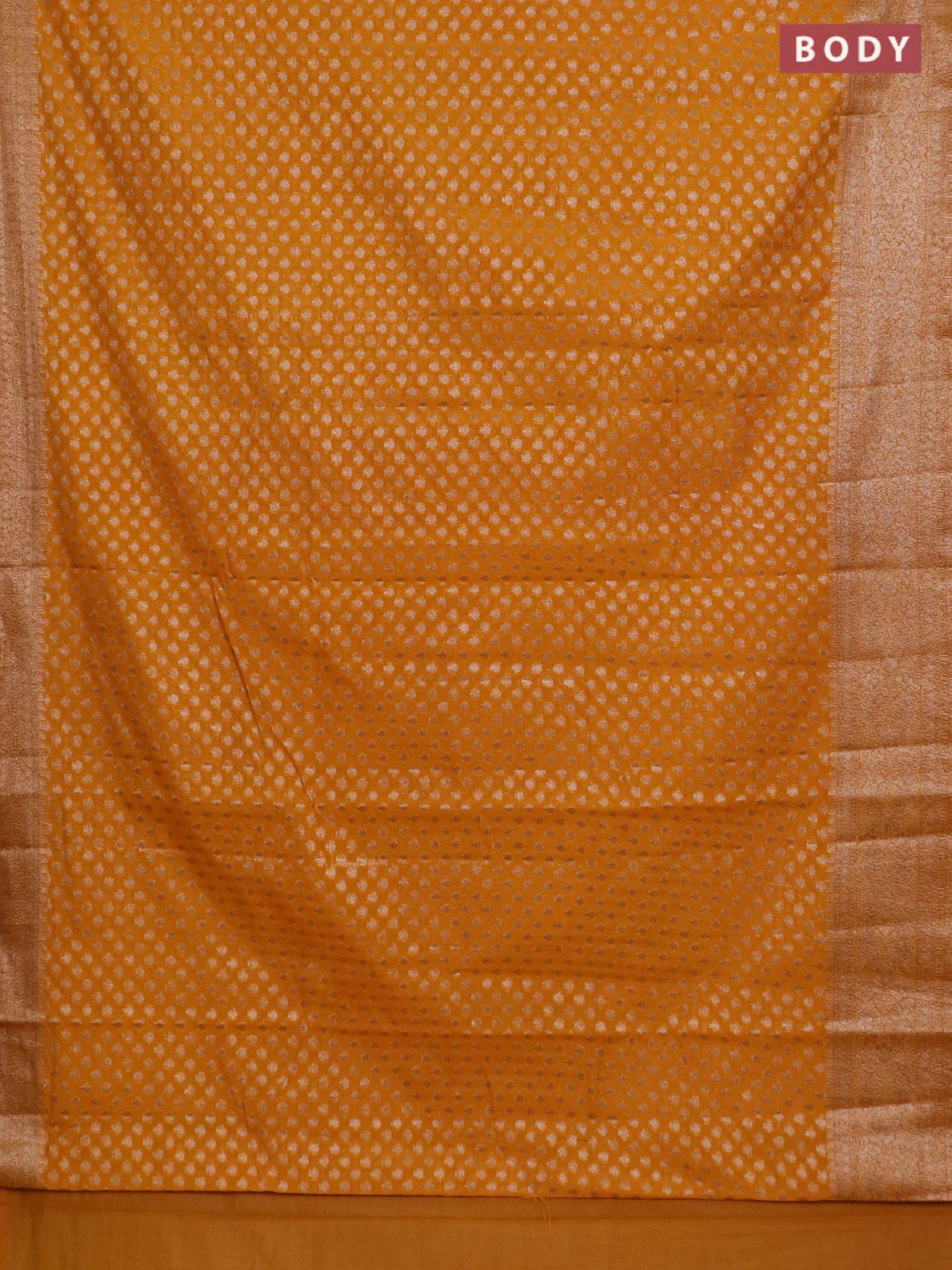 Banarasi semi chiniya saree mustard yellow with allover thread & zari woven buttas and woven border - Image 2