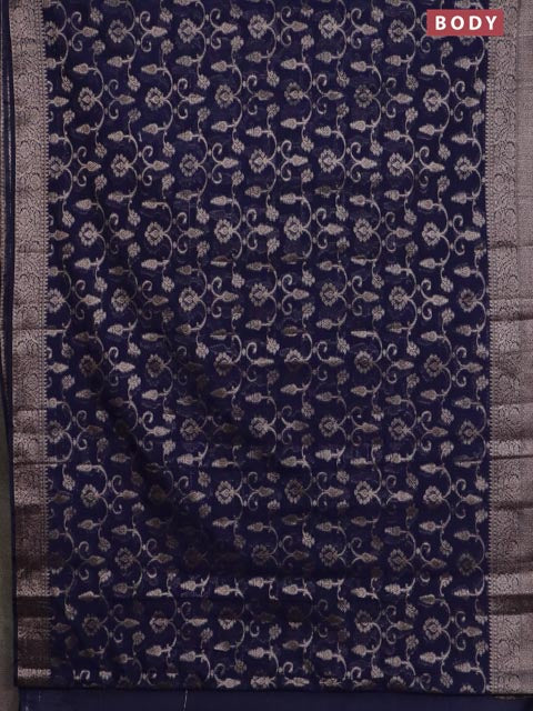 Banarasi semi chiniya saree navy blue with allover thread & zari weaves and woven border - Image 2
