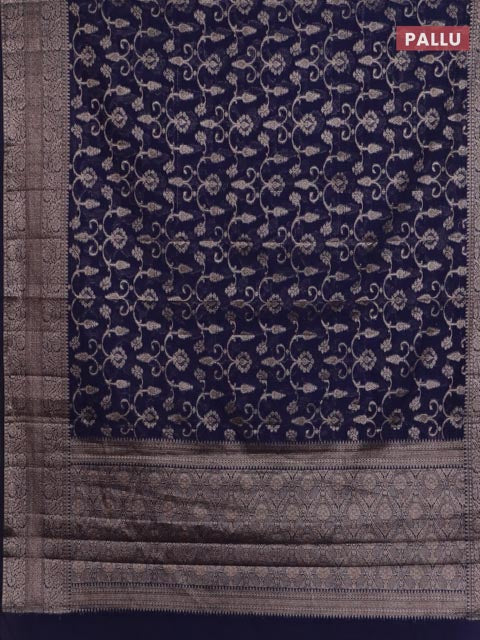 Banarasi semi chiniya saree navy blue with allover thread & zari weaves and woven border - Image 3
