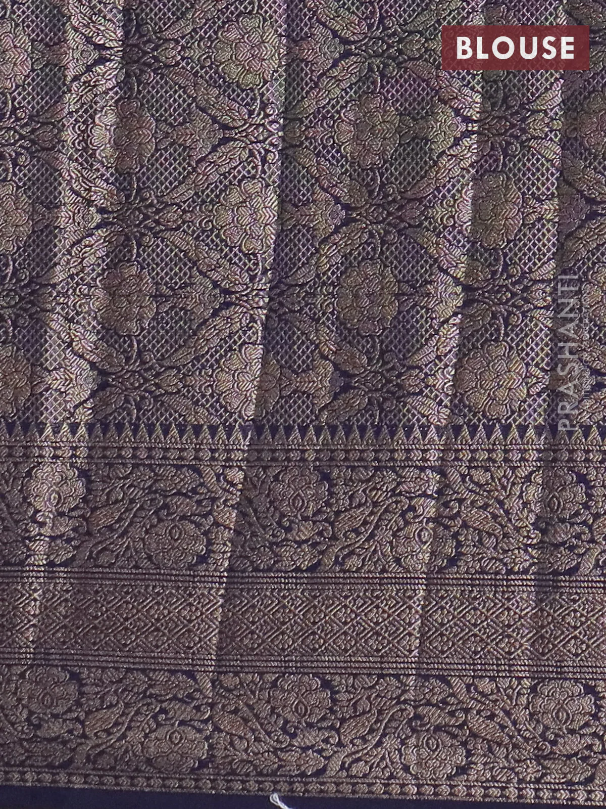 Banarasi semi chiniya saree navy blue with allover thread & zari weaves and woven border - Image 4