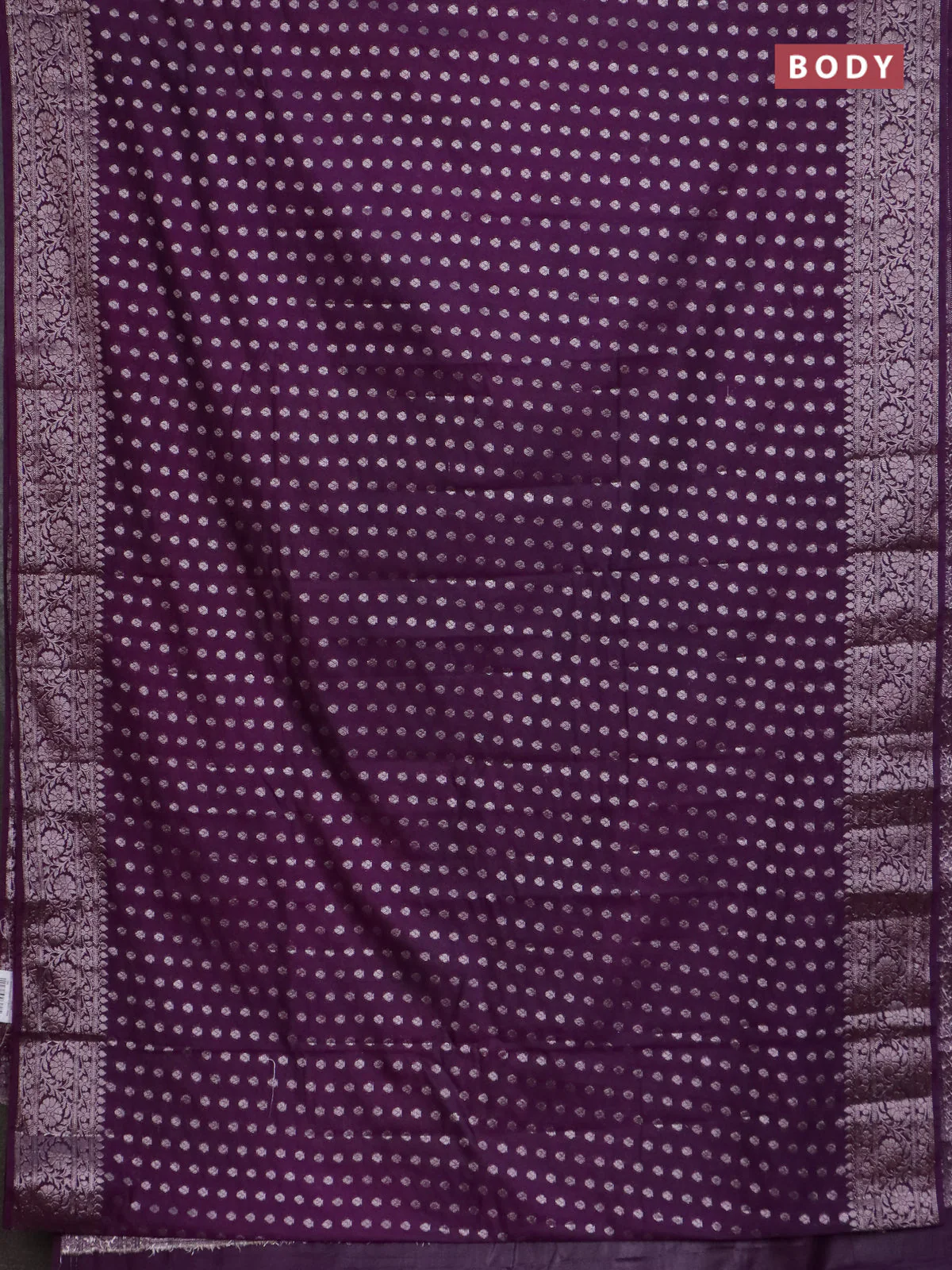 Banarasi semi chiniya saree purple with allover thread & zari woven buttas and woven border - Image 2