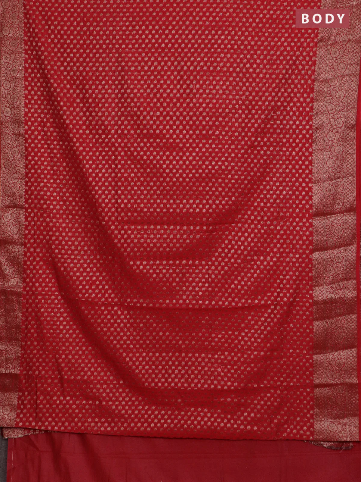 Banarasi semi chiniya saree red with allover thread & zari woven paisley buttas and woven border - Image 2