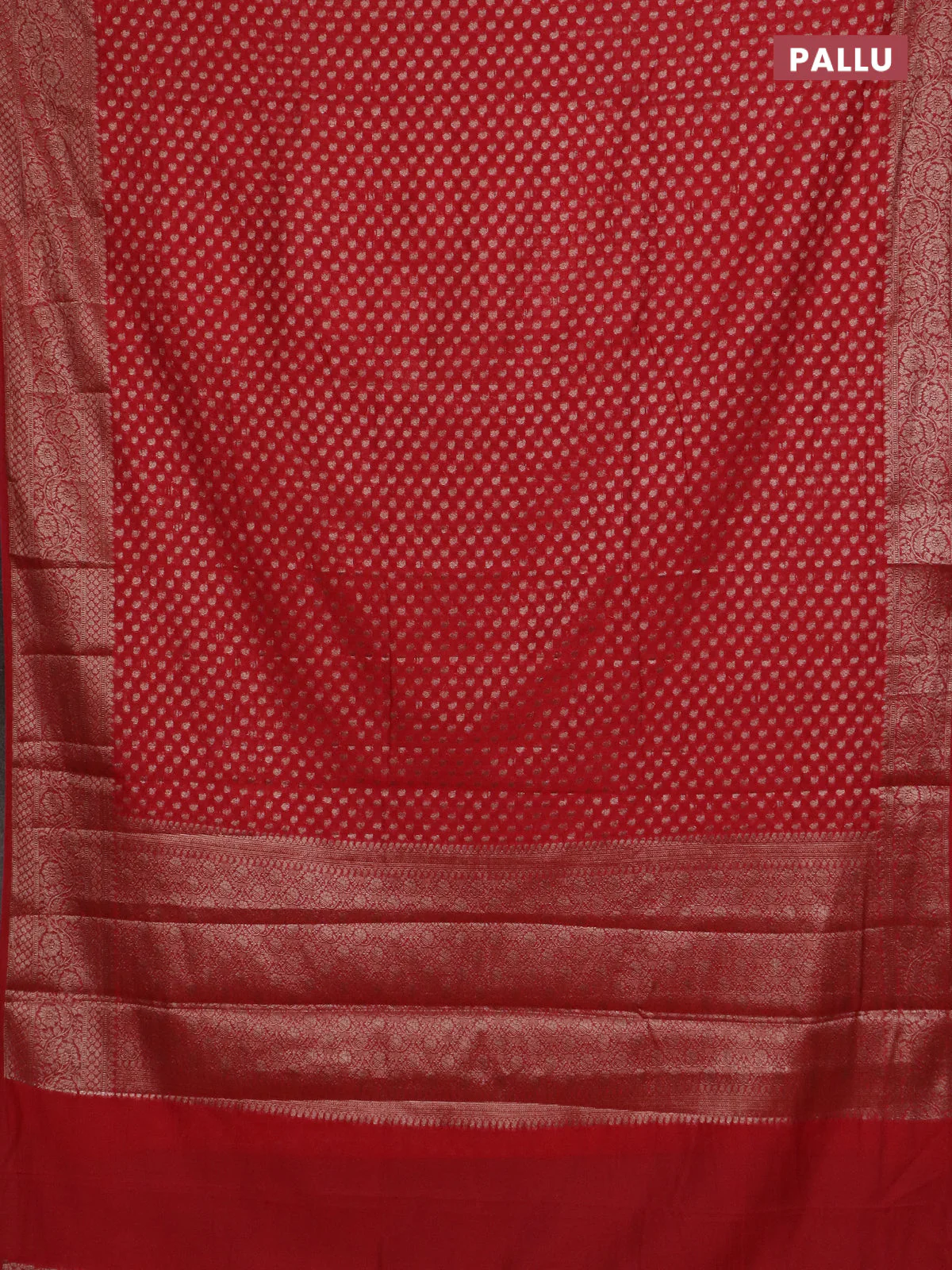 Banarasi semi chiniya saree red with allover thread & zari woven paisley buttas and woven border - Image 3