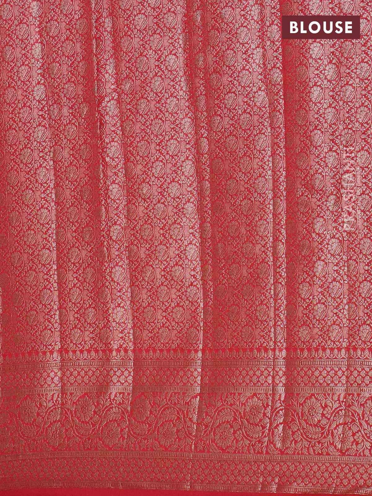 Banarasi semi chiniya saree red with allover thread & zari woven paisley buttas and woven border - Image 4