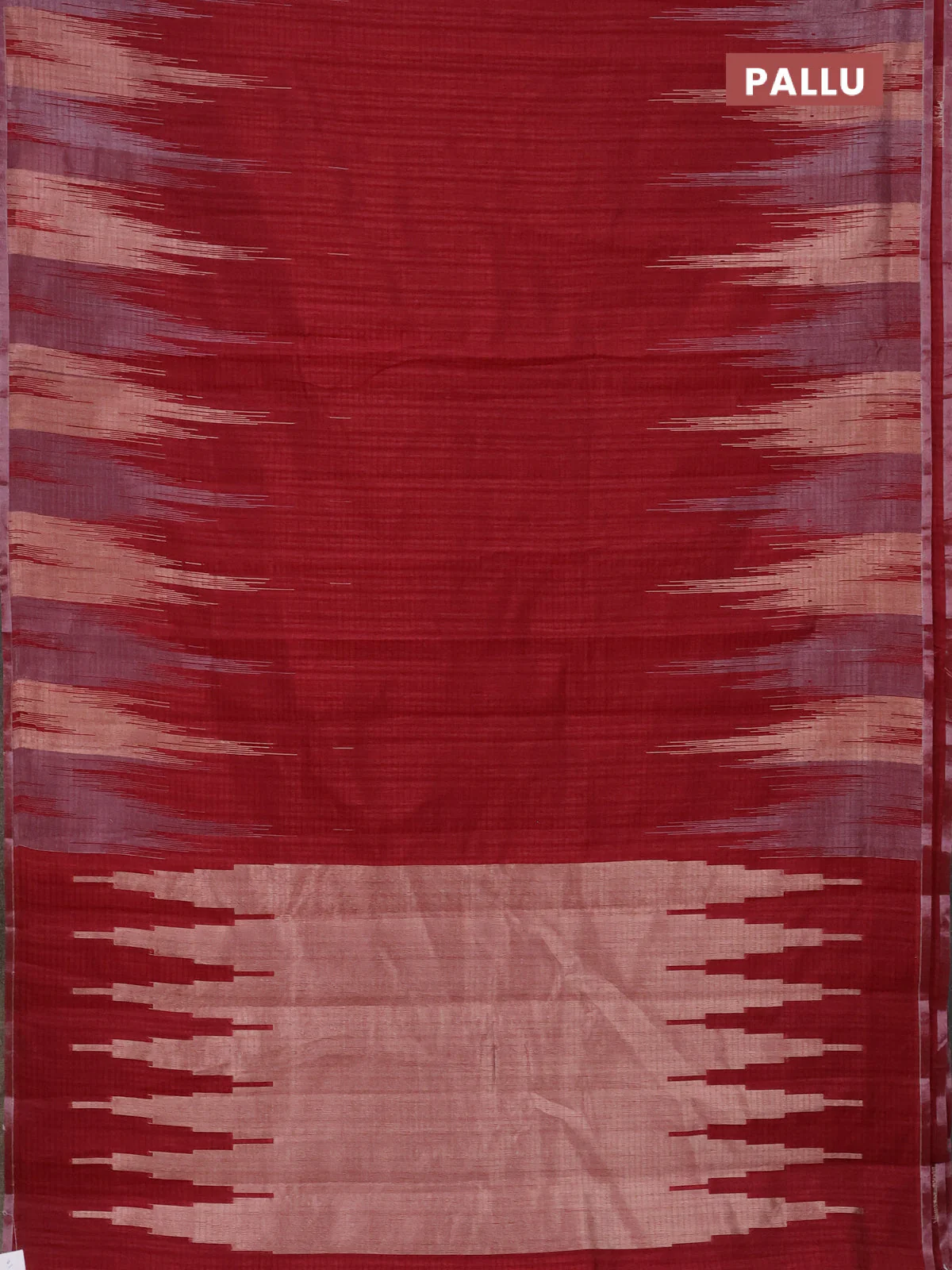 Banarasi semi matka saree maroon with plain body and temple design zari woven border - Image 3