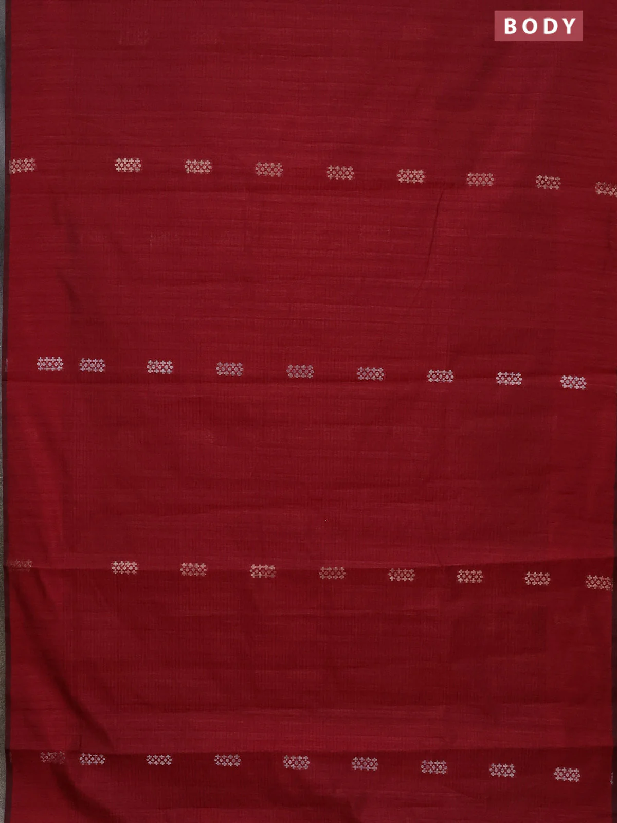 Banarasi semi matka saree maroon with silver & gold zari woven buttas in borderless style - Image 2