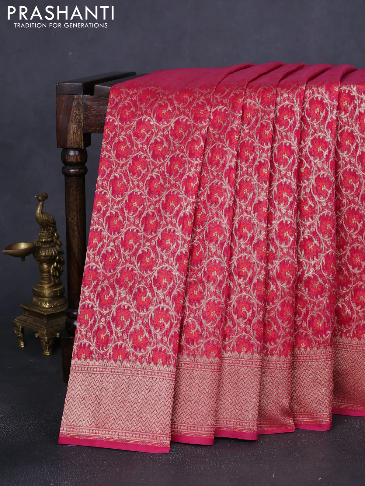 Banarasi silk cotton saree pink with allover zari weaves and zari woven border