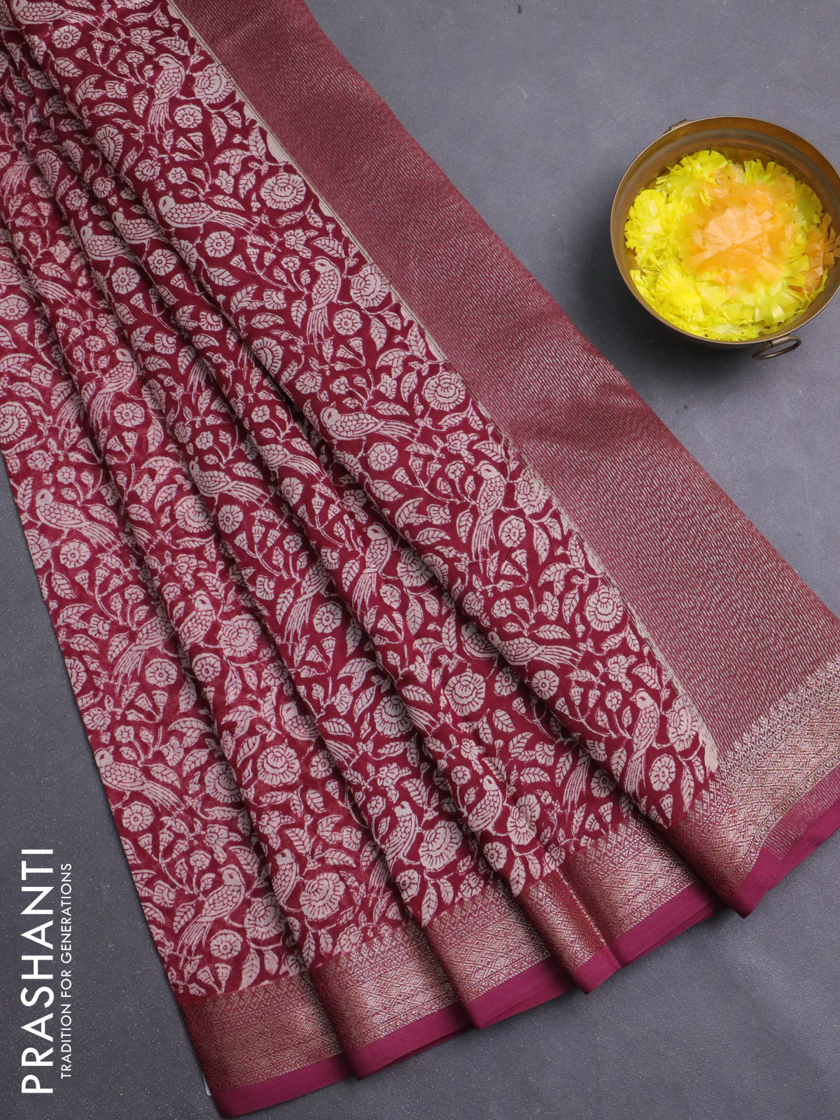 Chanderi silk cotton saree mauve pink with allover prints and banarasi style border