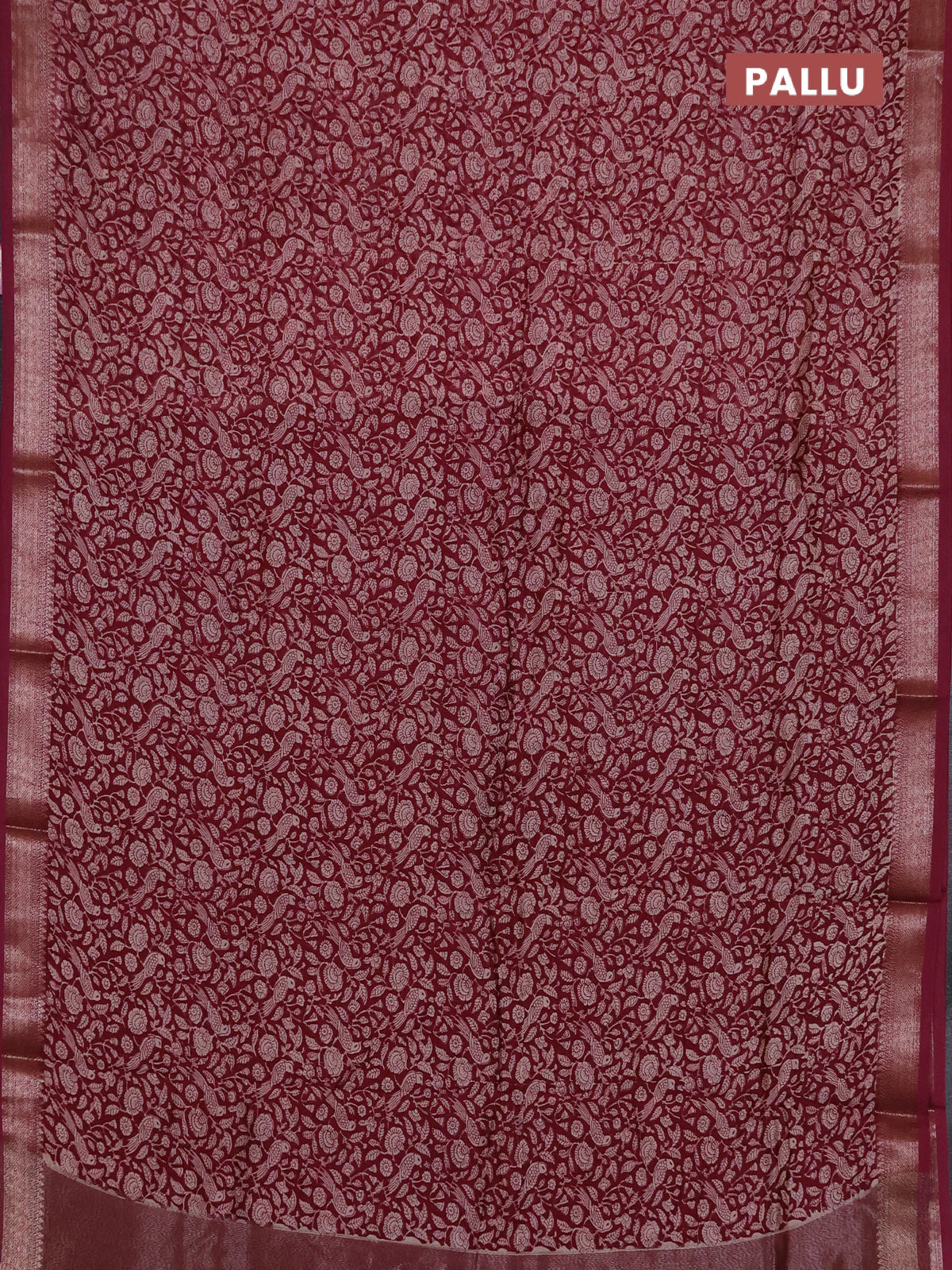 Chanderi silk cotton saree mauve pink with allover prints and banarasi style border - Image 3