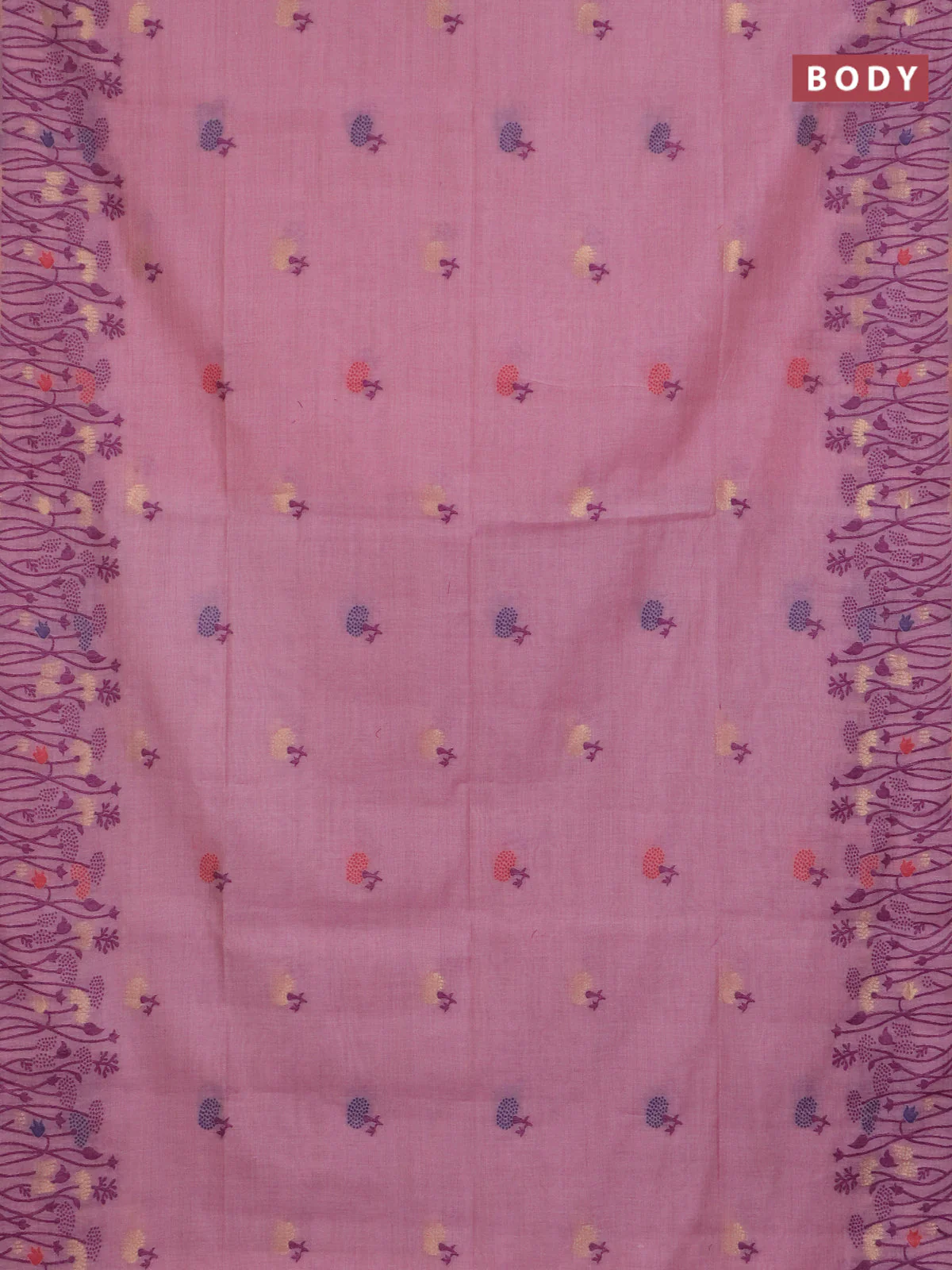 Jamdhani cotton saree pastel pink and purple with allover thread woven buttas and jamdhani pallu - Image 2
