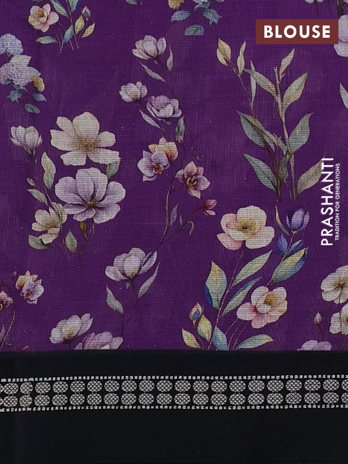 Kota silk cotton saree purple and black with floral digital prints and thread woven border - Image 3