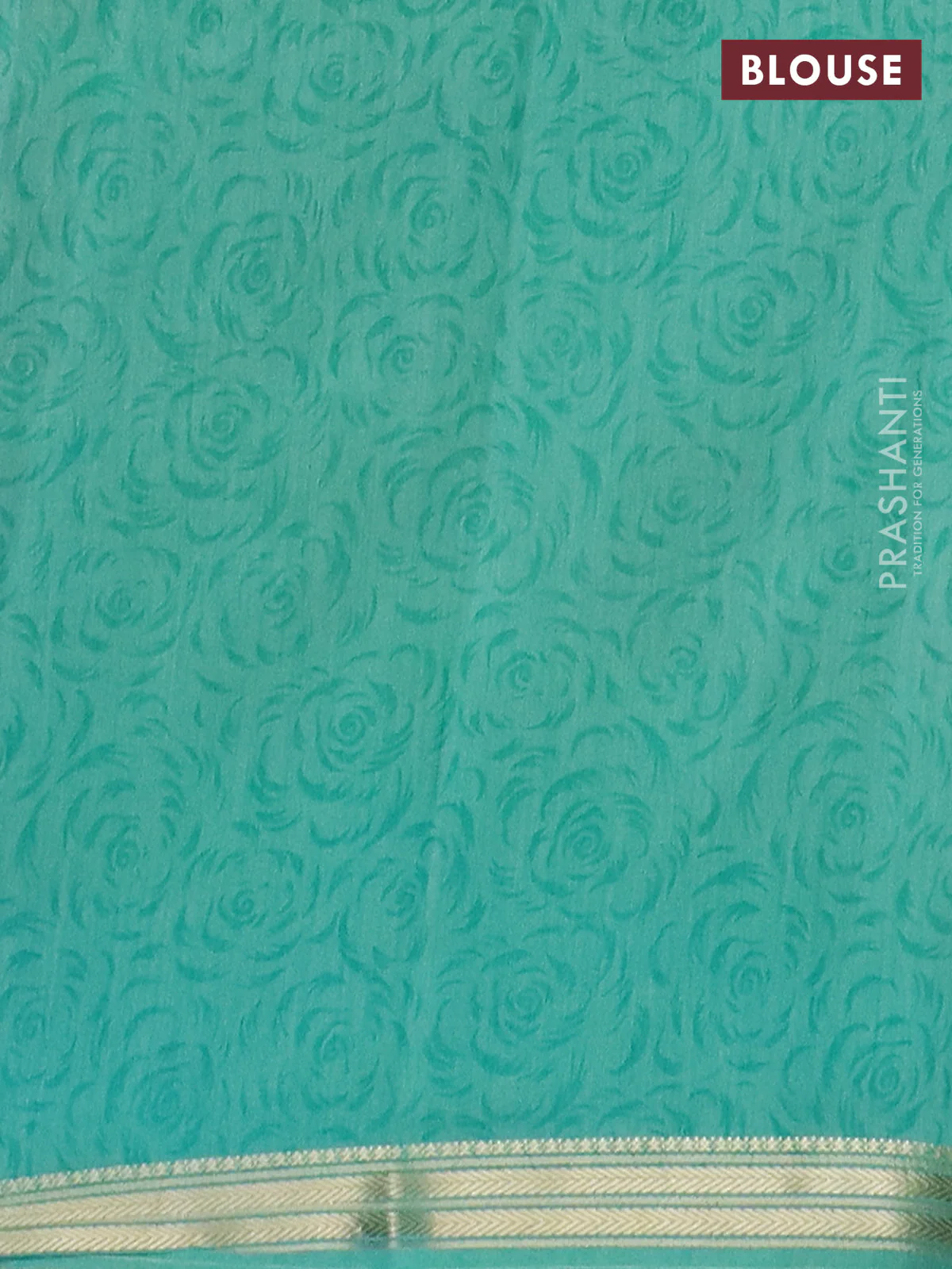 Muslin silk saree navy blue and teal green with allover prints and zari woven border - Image 4