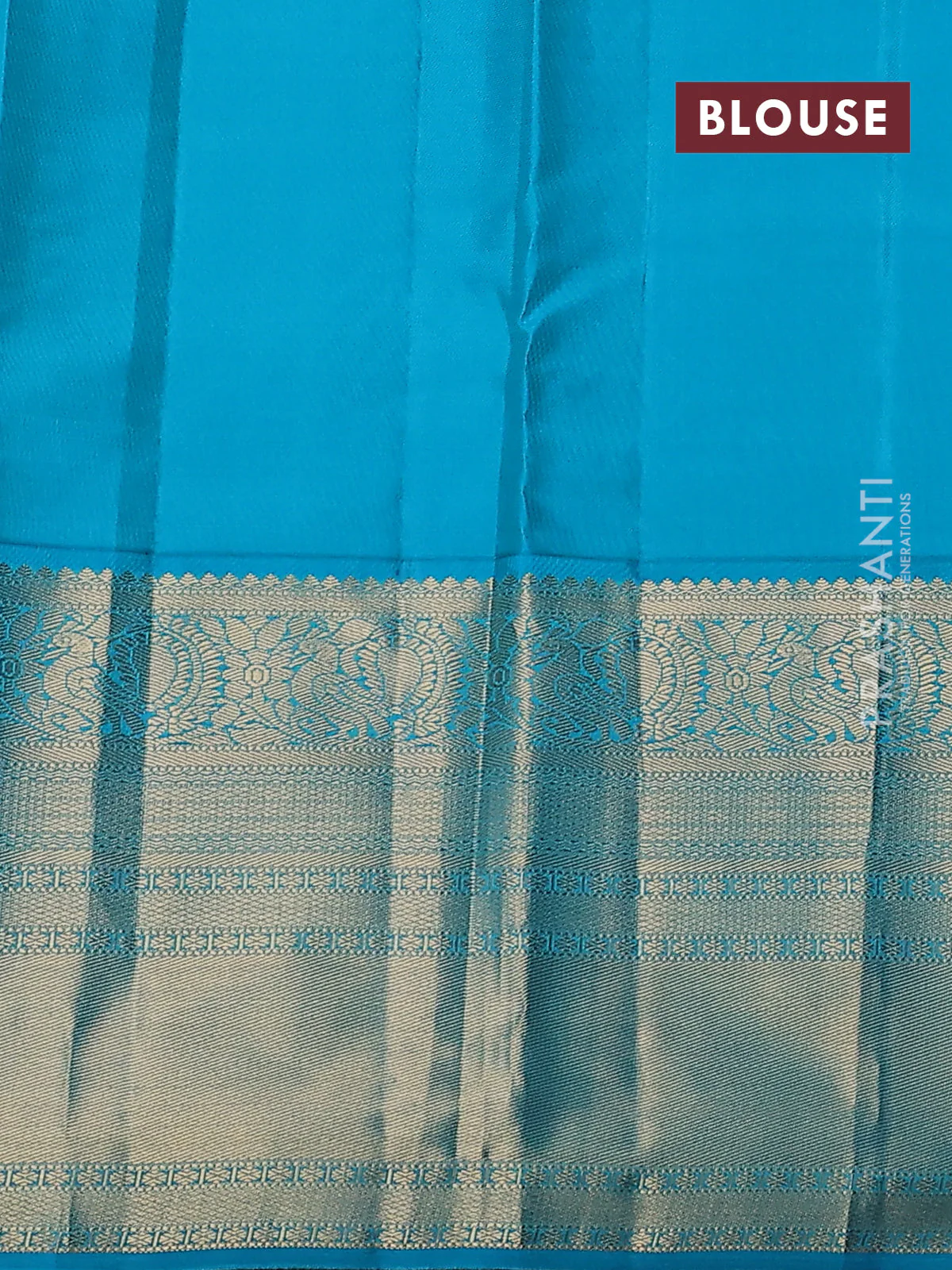 Pure kanchipuram silk saree candy pink and teal blue with paisley zari woven buttas and long annam zari woven korvai border - Image 3