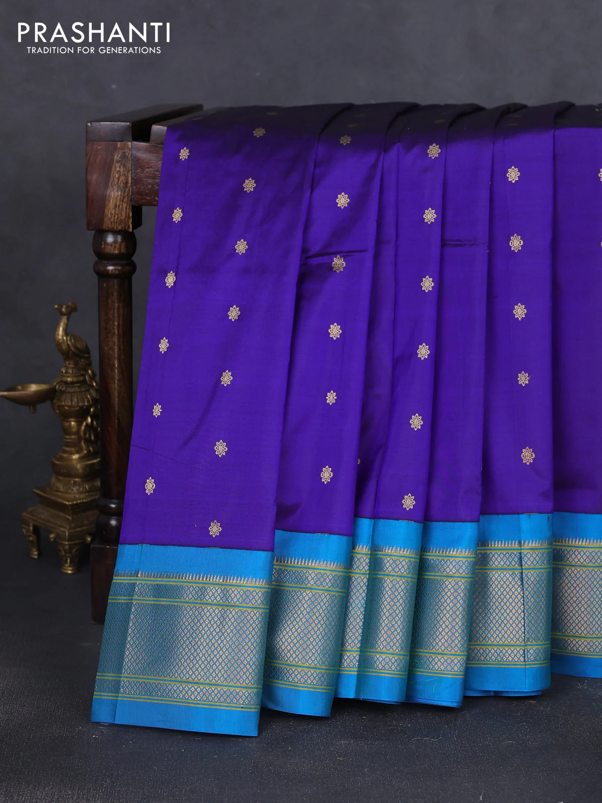 Pure paithani silk saree blue and cs blue with allover zari woven buttas and paithani weaving pallu