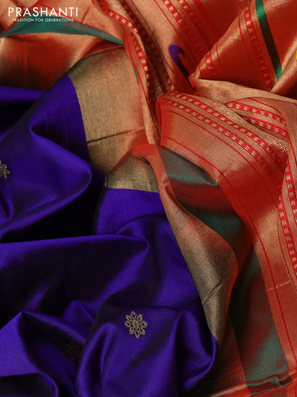 Pure paithani silk saree blue and cs blue with allover zari woven buttas and paithani weaving pallu - Image 3