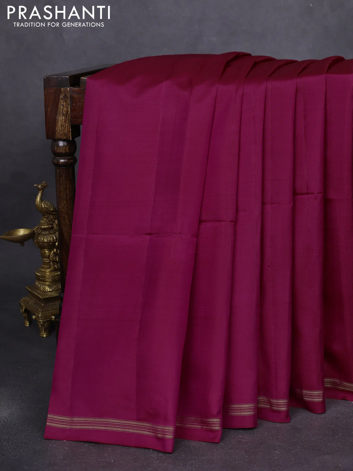 Pure soft silk saree pink and yellow with plain body and kalamkari hand painted pallu - Image 2