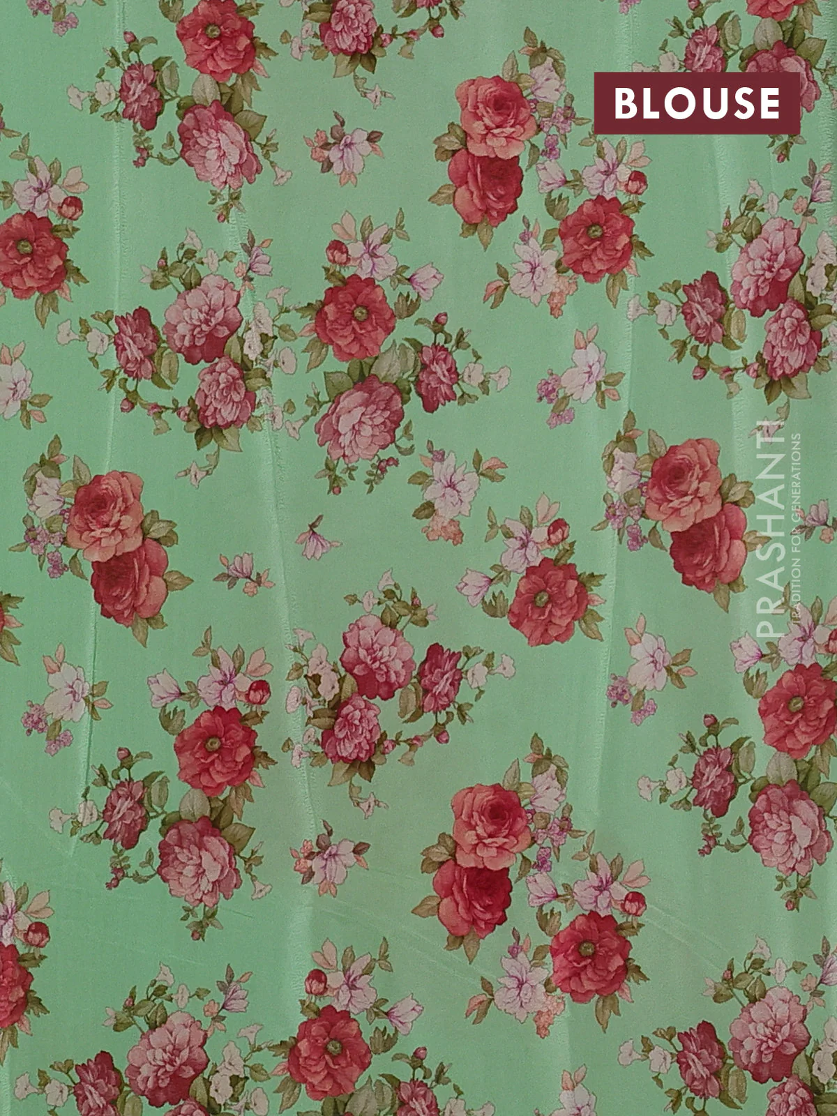 Semi georgette saree green with allover floral prints and long zari woven border - Image 3