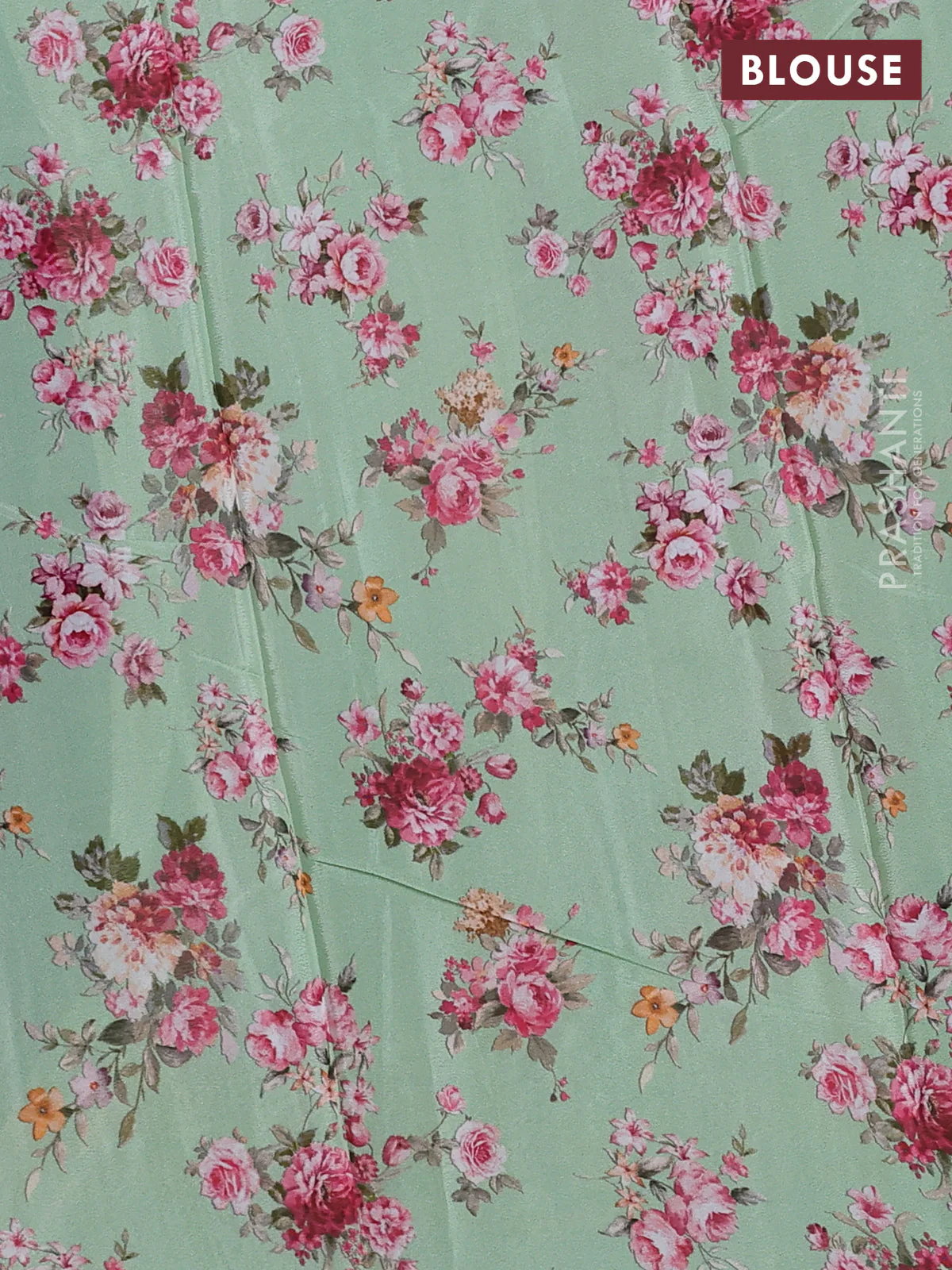 Semi georgette saree green with allover floral prints and long zari woven border - Image 3