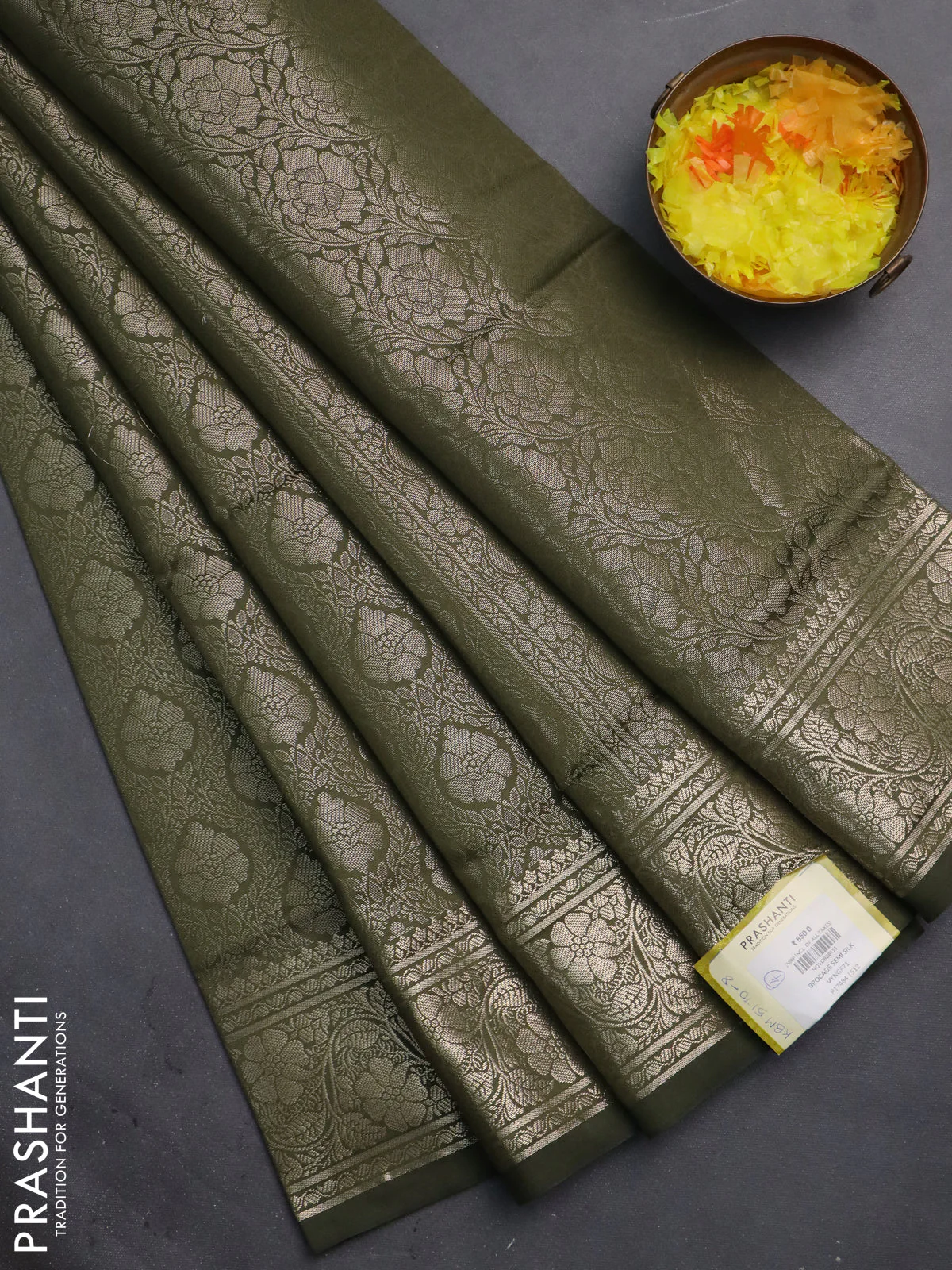 Semi soft silk saree sap green with allover zari woven brocade weaves -Without blouse