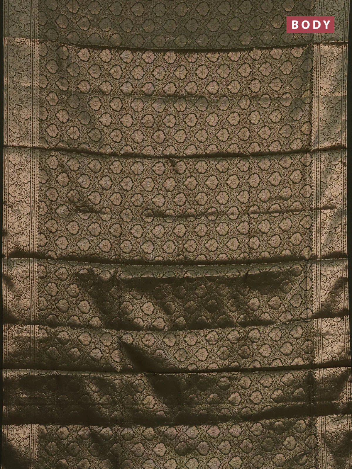 Semi soft silk saree sap green with allover zari woven brocade weaves -Without blouse - Image 2