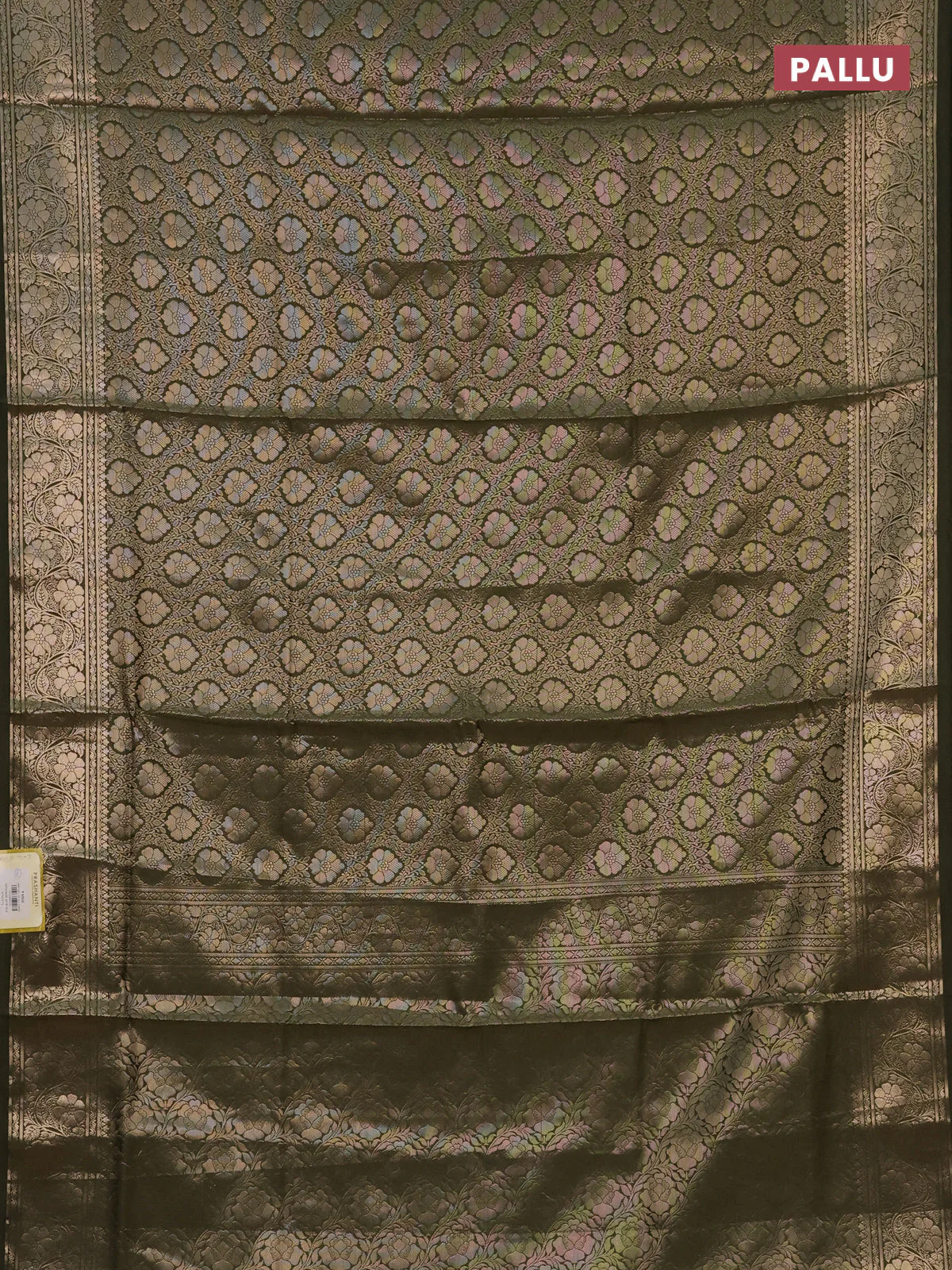 Semi soft silk saree sap green with allover zari woven brocade weaves -Without blouse - Image 3