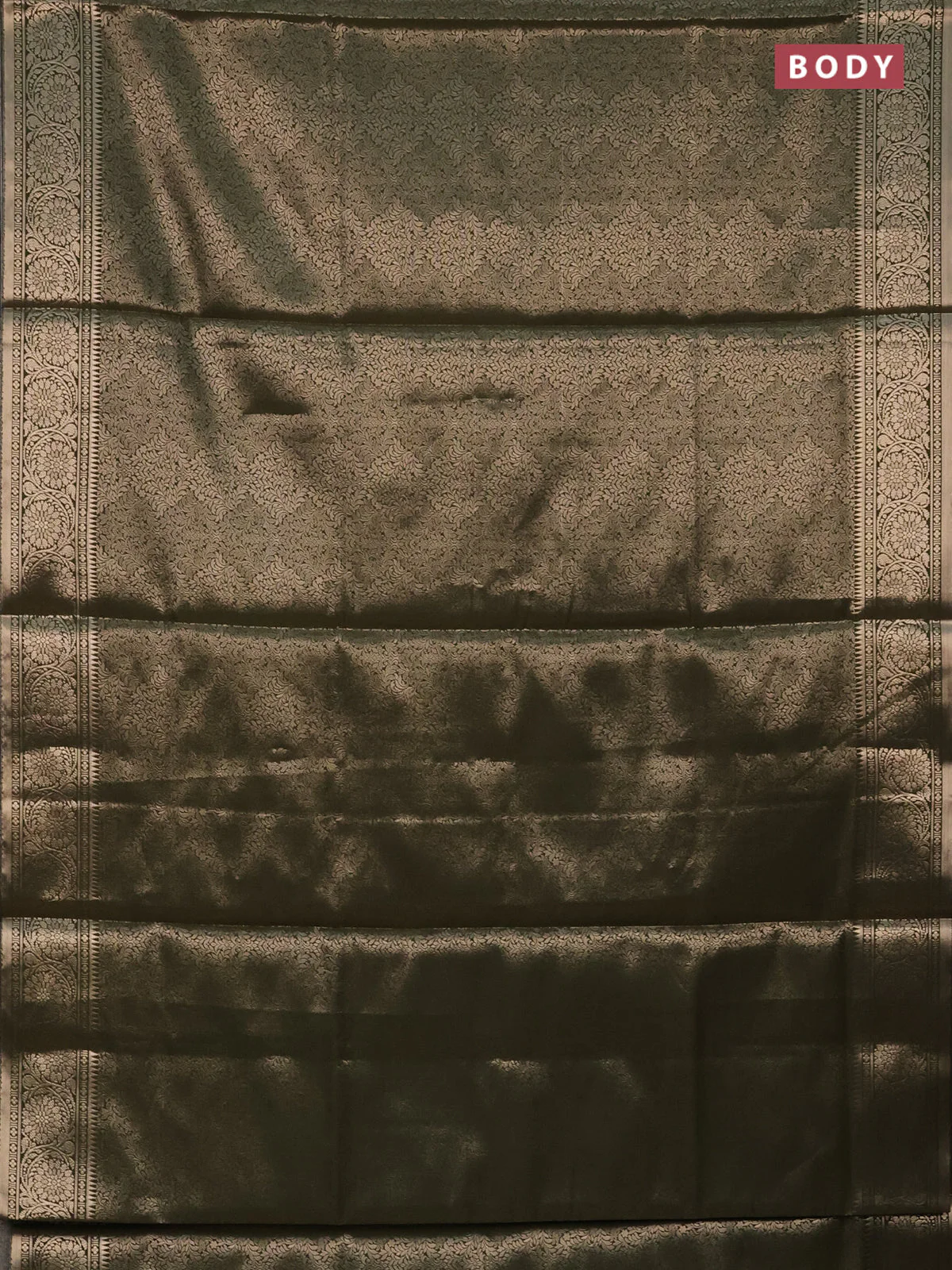 Semi soft silk saree sap green with allover zari woven brocade weaves -Without blouse - Image 2