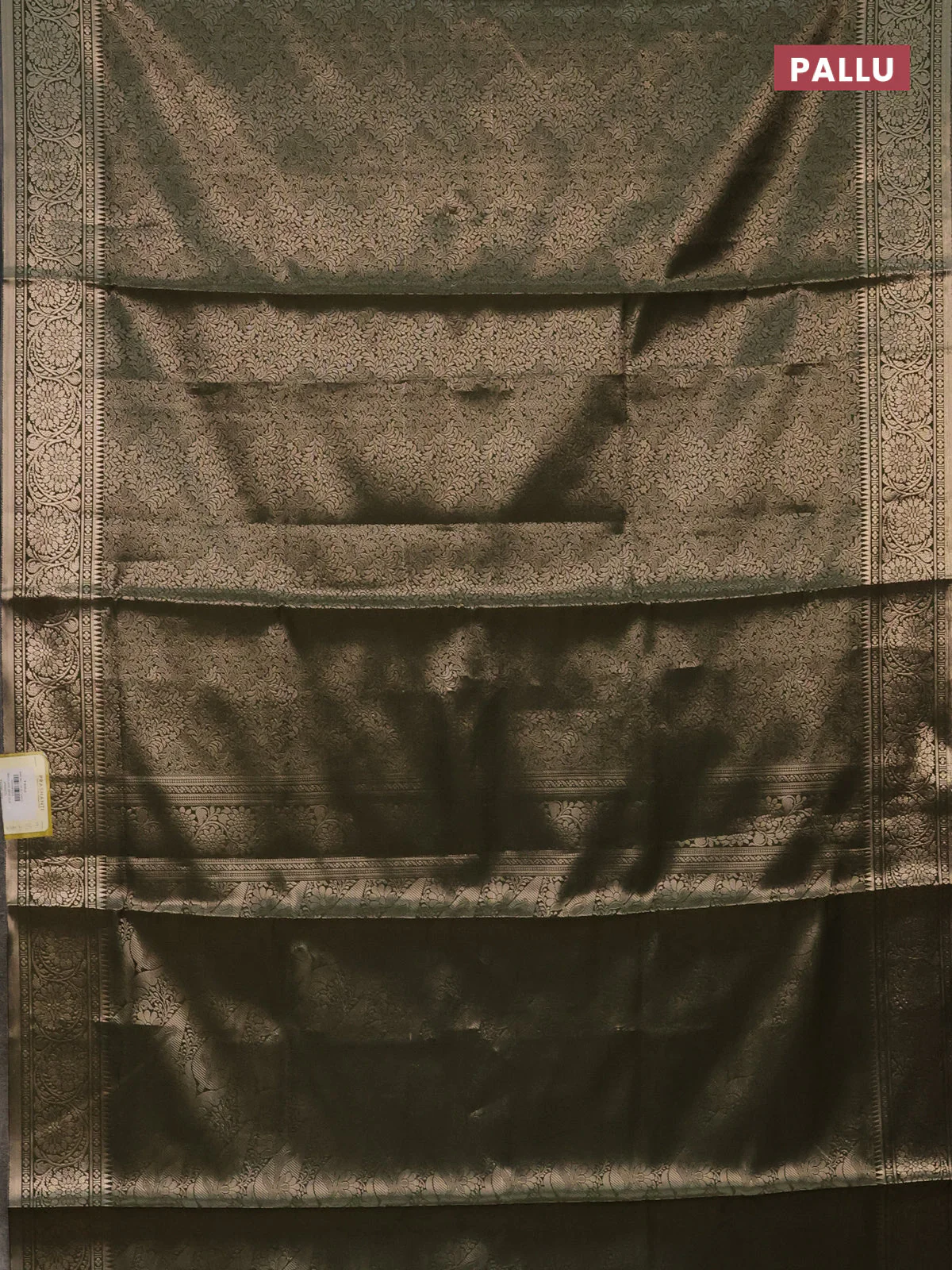 Semi soft silk saree sap green with allover zari woven brocade weaves -Without blouse - Image 3