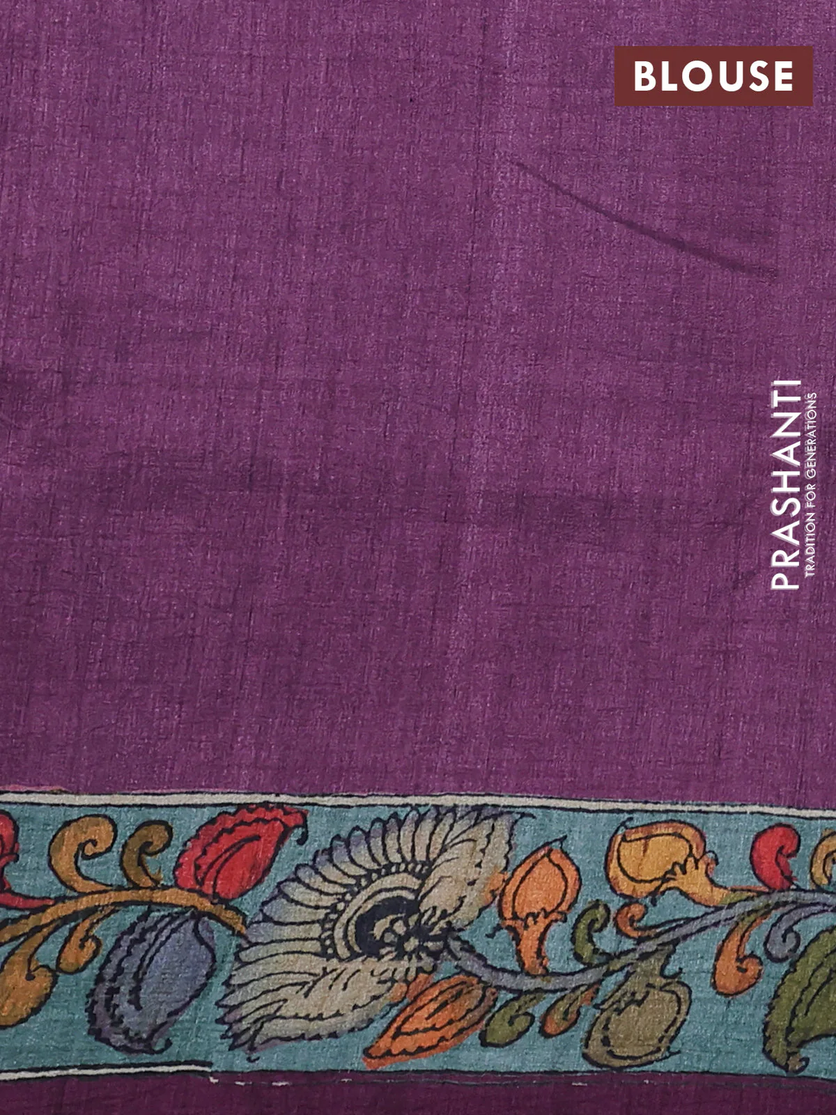Semi tussar saree mauve pink and wine with allover kalamkari prints and mirror work - Image 3